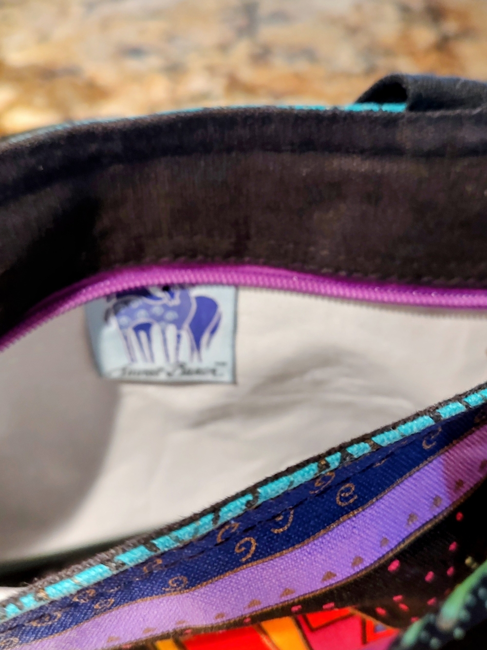 Laurel Burch Black Multicolor Playful Dog Tote with Teal Trim - Picture 8 of 11